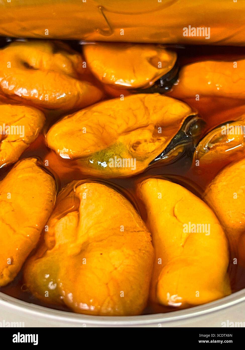 Canned mussels. Close view. - Smartphone Captured Stock Image