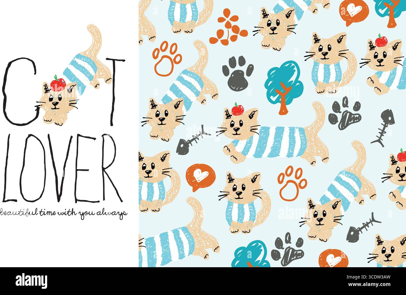 cute kitty pattern vector set Stock Vector