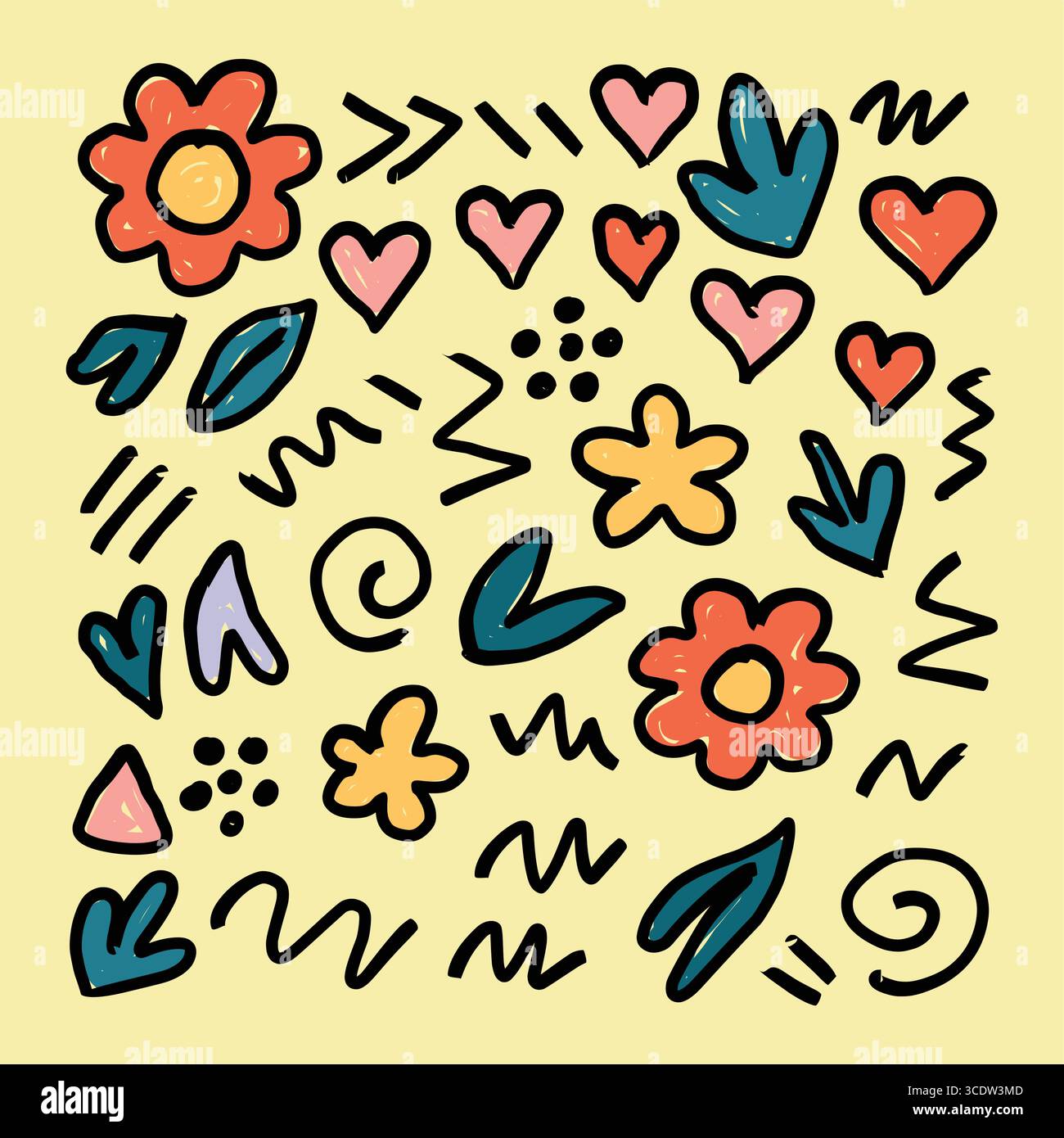 Colorful Hand Drawn Icons Collection Stock Vector