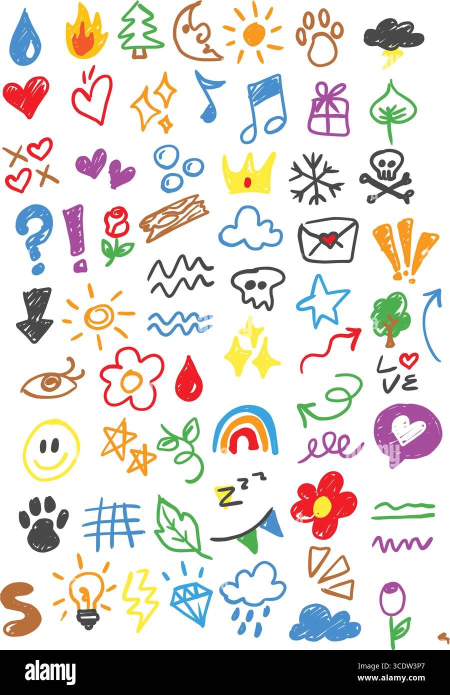 Colorful Hand Drawn Icons Collection Stock Vector