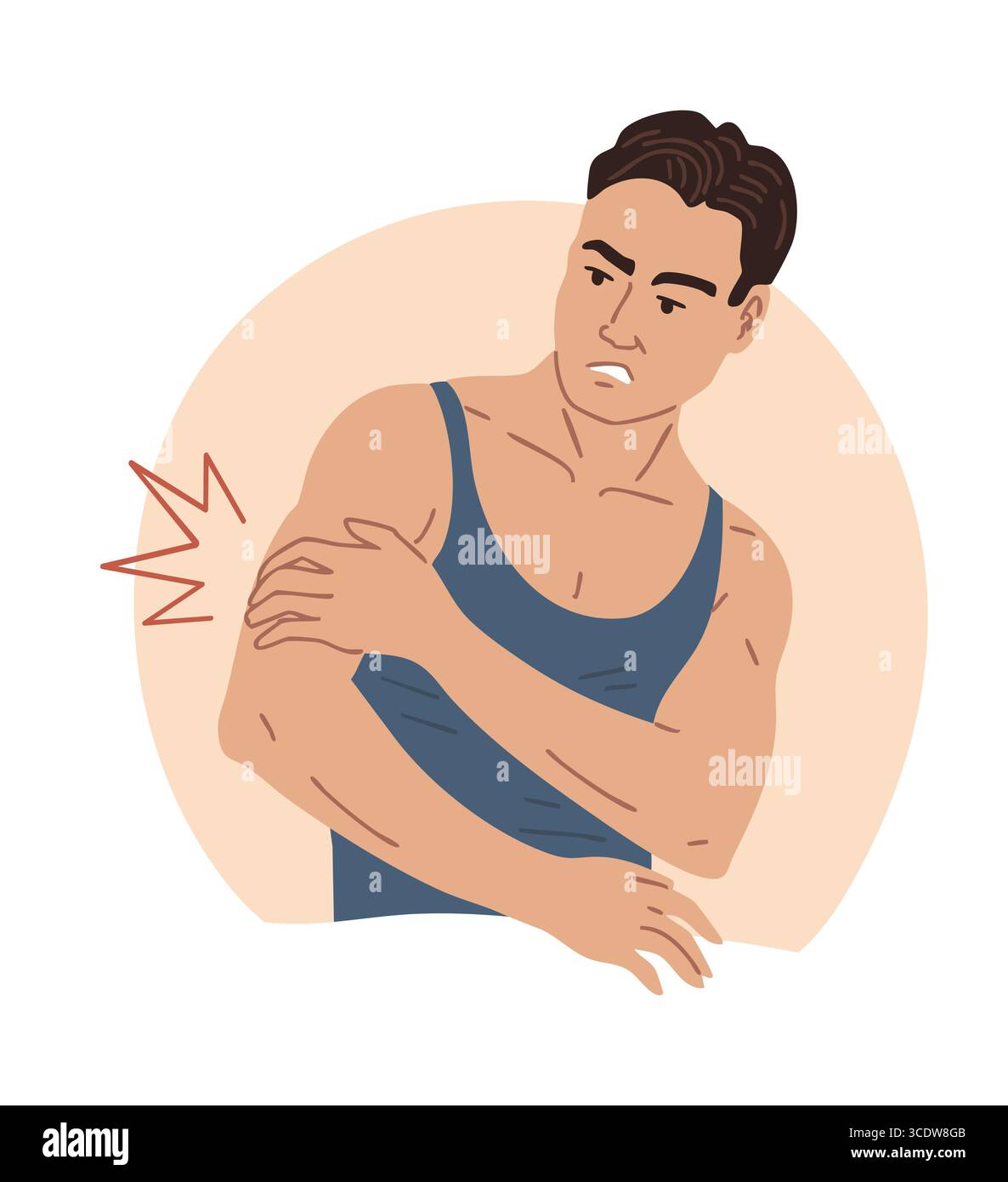 Vector illustration of a man holding his shoulder due to muscle strain ...