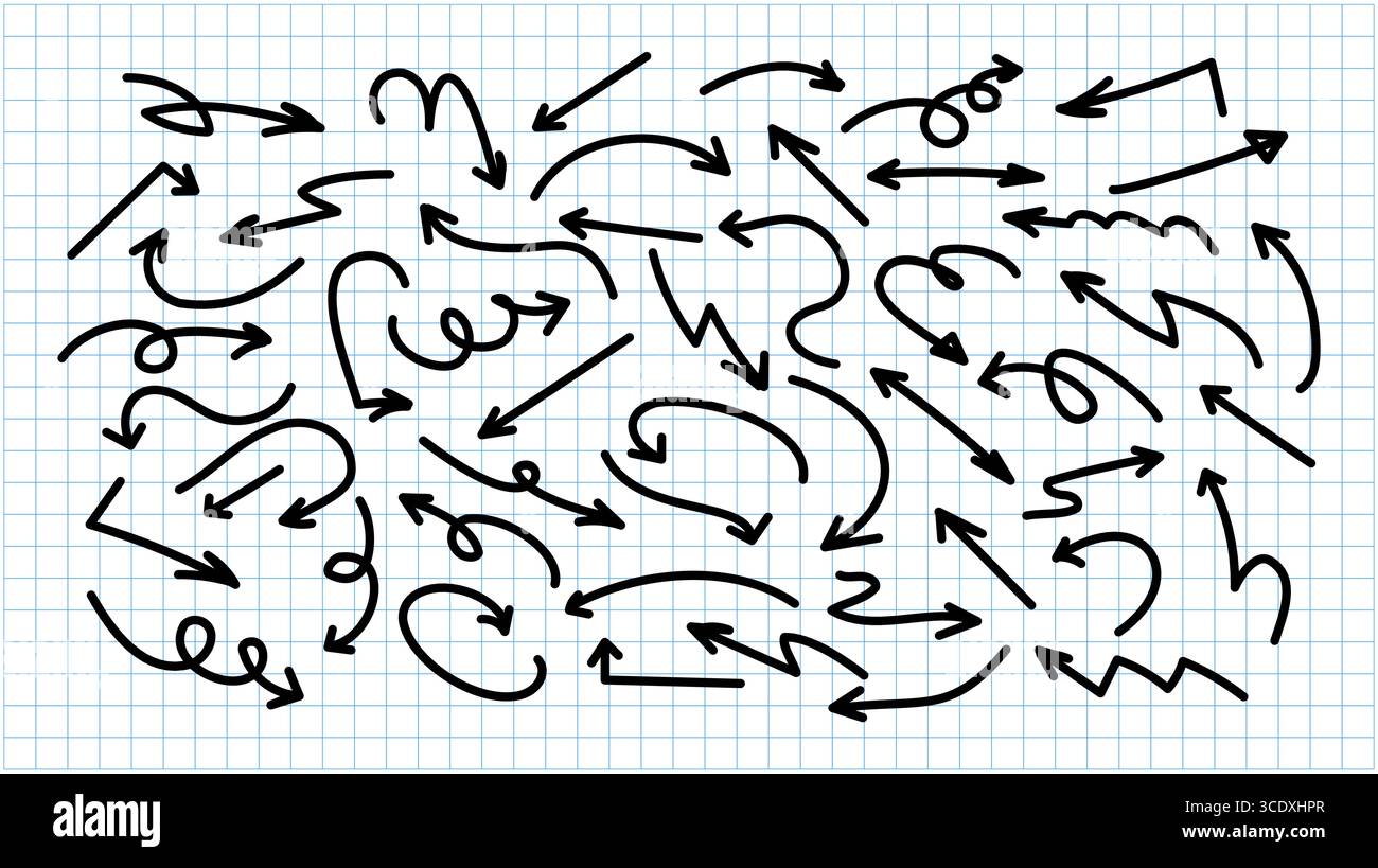 Set of lines hand drawn black arrows. Simple arrows icons. Arrow curved ...
