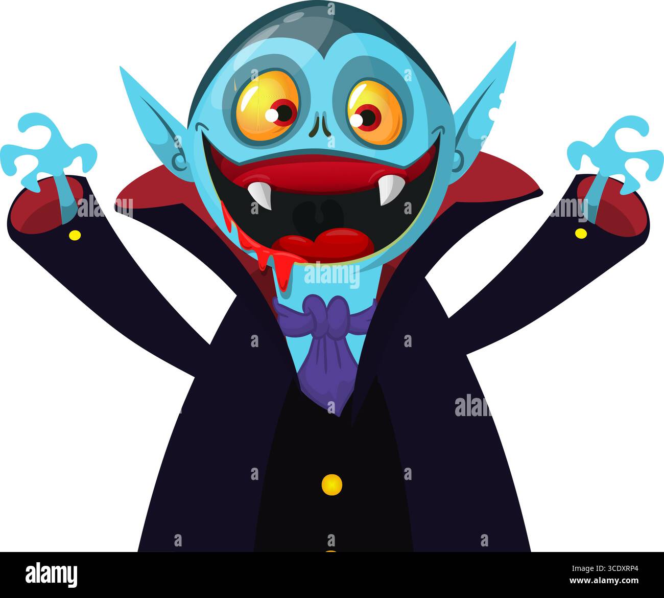 Cute cartoon vampire character with big open mouth, tongue, fangs ...