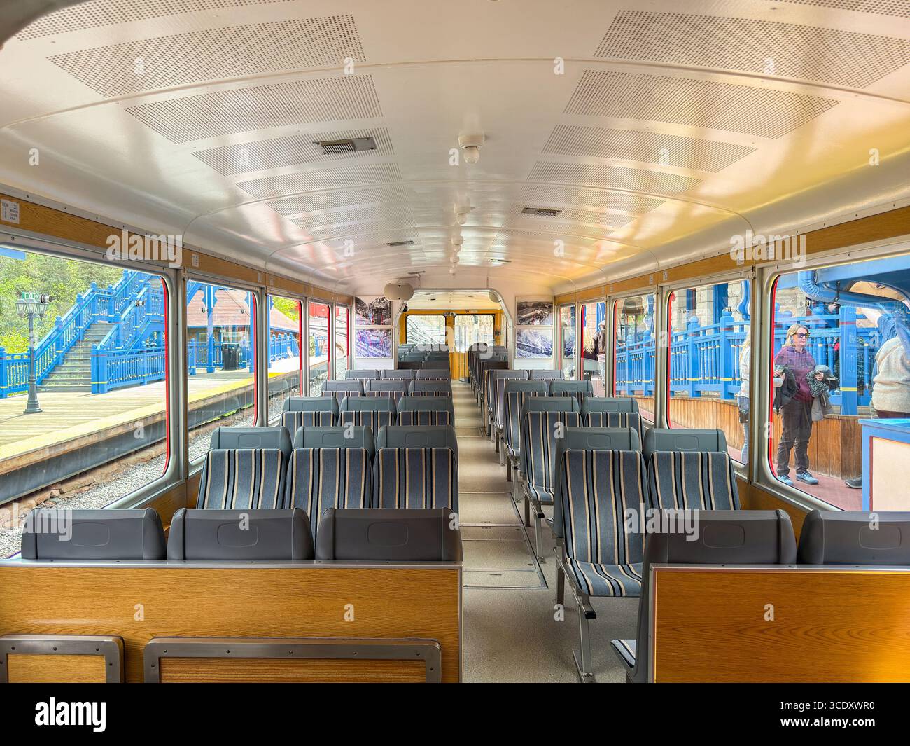 Manitou Springs, Colorado, USA - 21 May 2025: Interior view of a coach on a train on the Manitou and Pike's Peak Cog railway - Smartphone Captured Stock Image