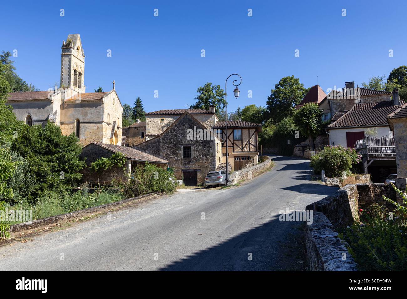 Summer view of the quaint village of Saint-Marcel-du-Perigord, in the Dordogne region of Southern France. Copy space above and below. - Stock Image