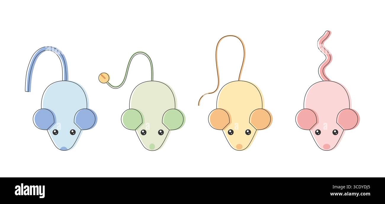 Cute colored toy mice set. Toy mouse with bell and various tails ...