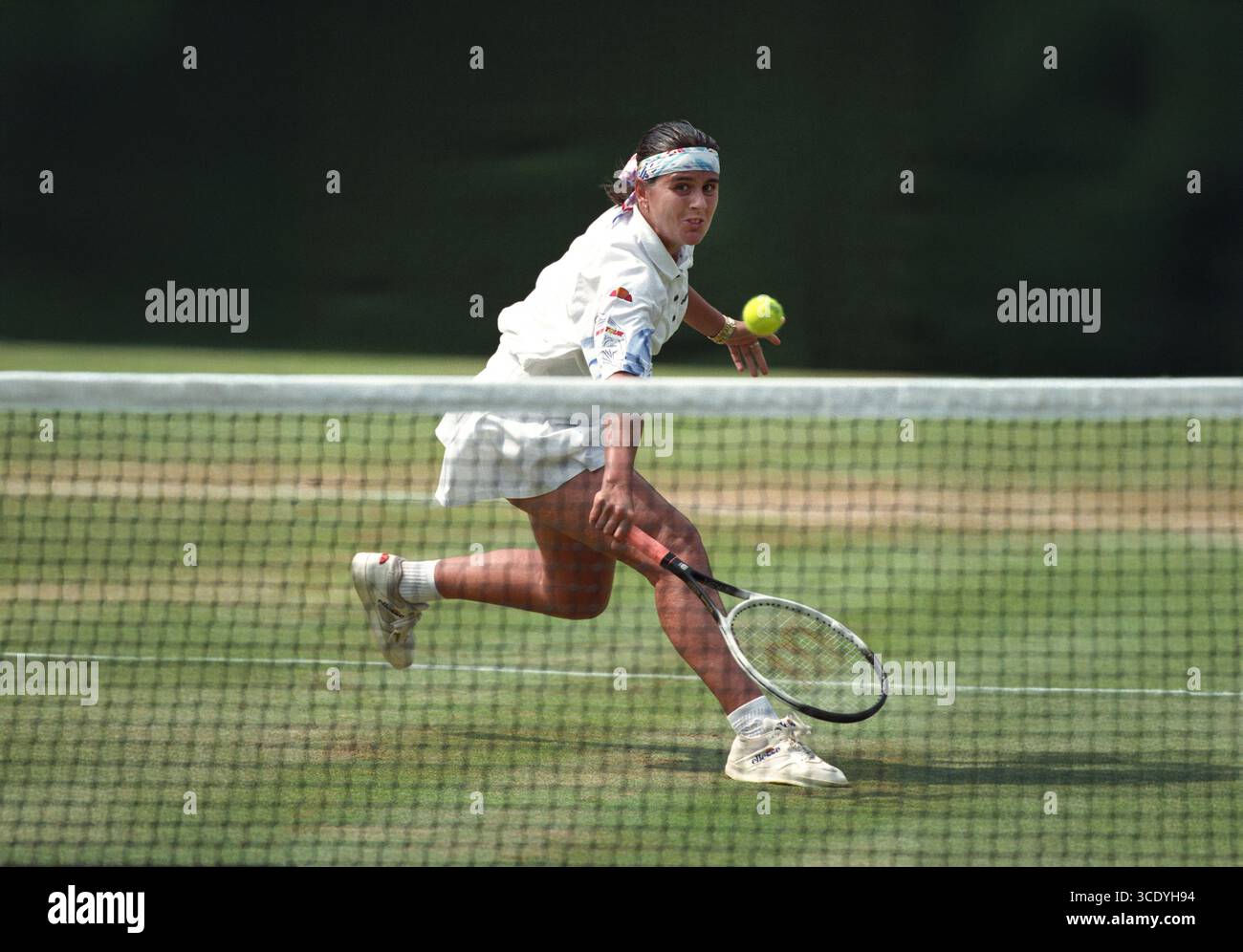 Conchita Martinez on her way to victory against Sabatini on Centre Court at Wimbledon in 1995. Stock Photo