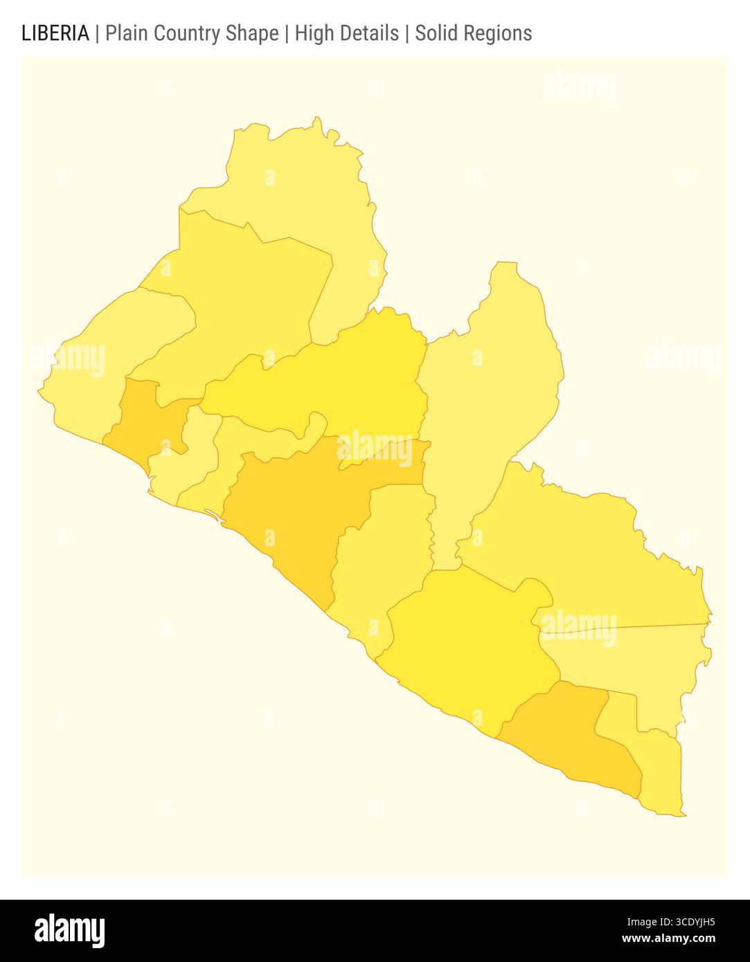 Liberia plain country map. High details. Solid regions style. Shape of ...