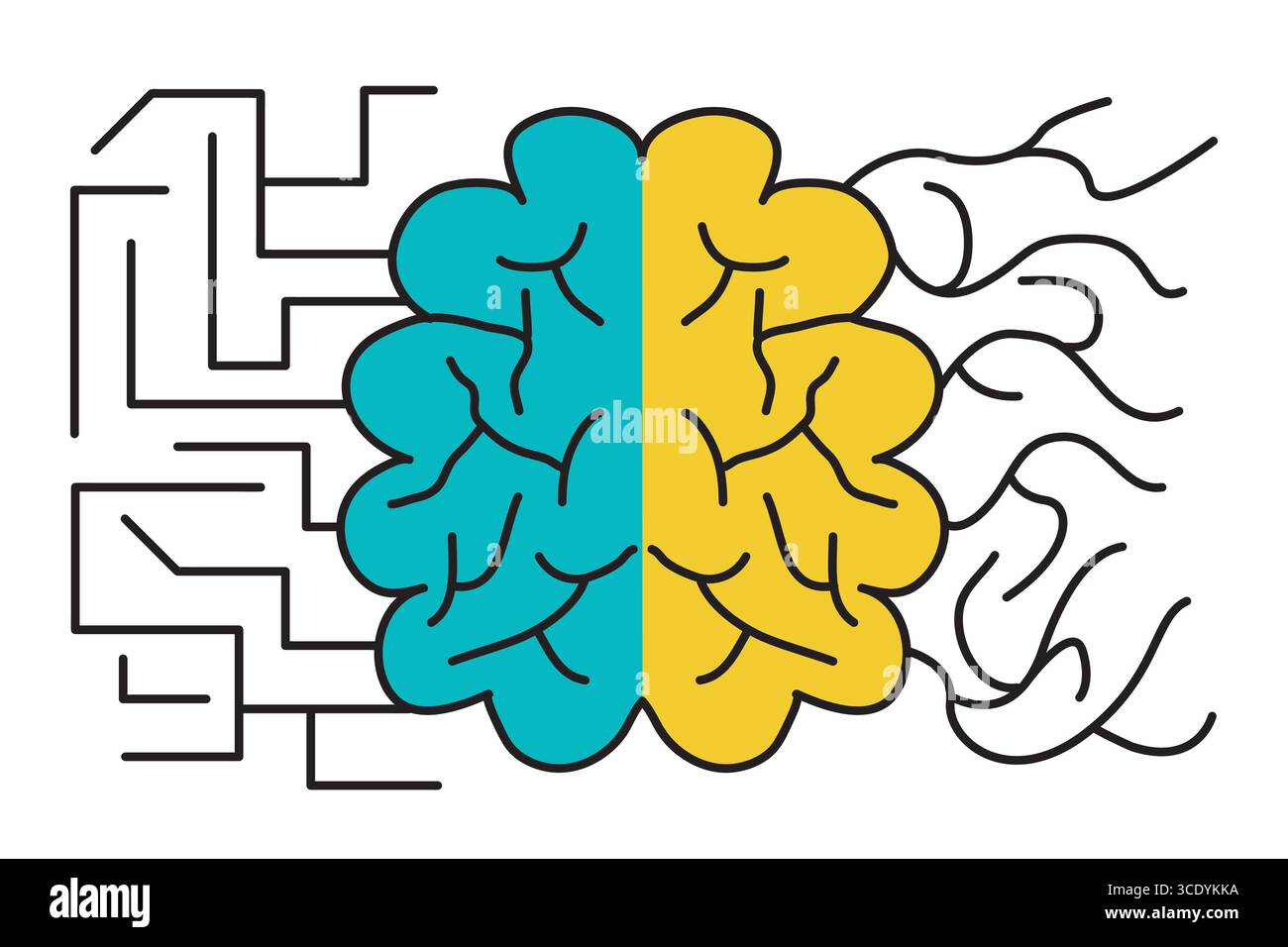 Right and Left Brain Simple Yellow and Blue Illustration Stock Vector