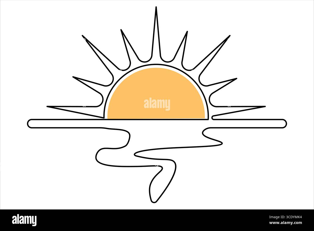 Sunset continuous one line drawing in minimalist style isolated outline ...