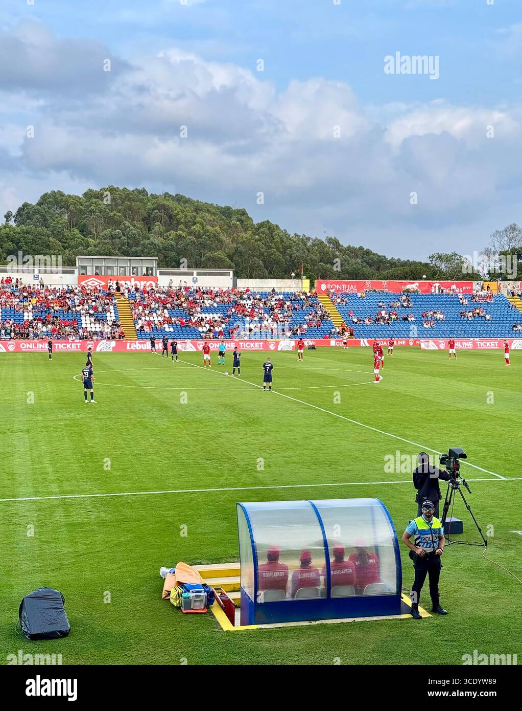 Football match during the third qualifying round of the UEFA Europa Conference League between Santa Clara and Larne - Smartphone Captured Stock Image
