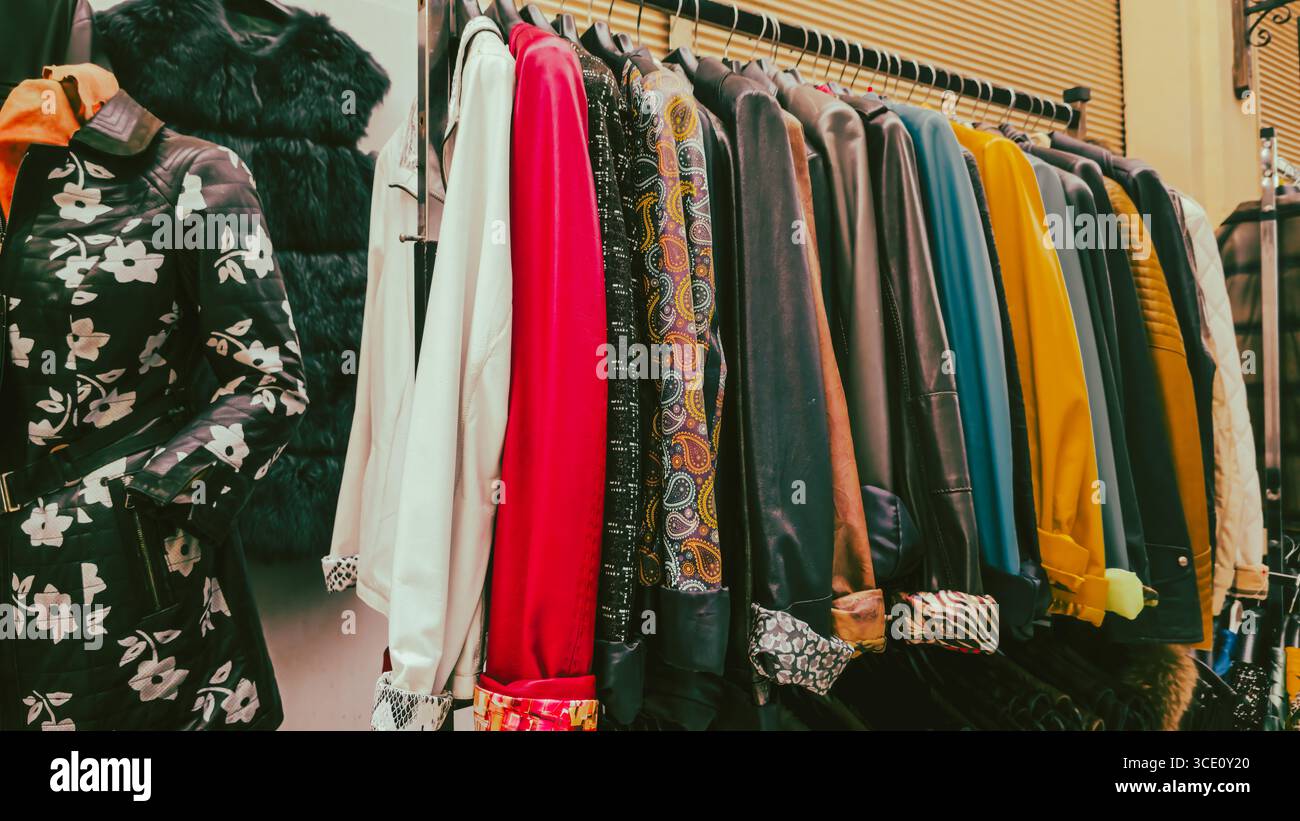 Coat hanger leather jacket hi-res stock photography and images - Alamy