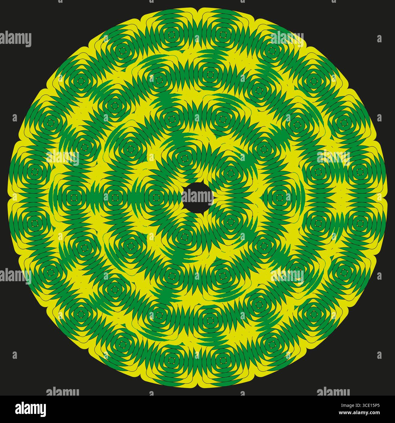 Abstract spiral circle. Green yellow pattern. Optical illusion Vector. Dynamic radial design. Stock Vector