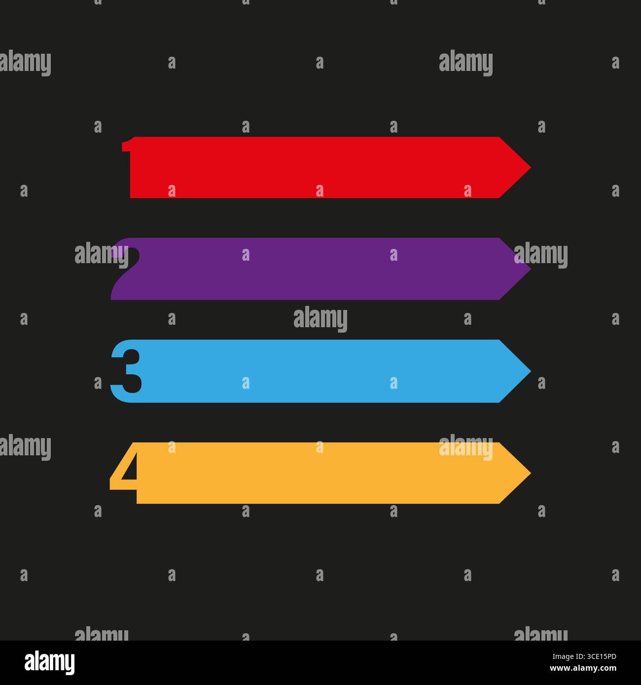 Infographic steps arrows. Colorful process timeline. Numbered list Vector elements. Black background. Stock Vector
