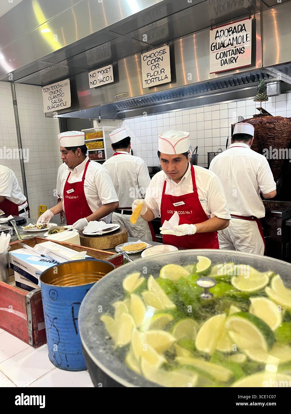 Editorial photo of Los Tacos in New York City. A world famous taco destination's iconic time square location. - Smartphone Captured Stock Image