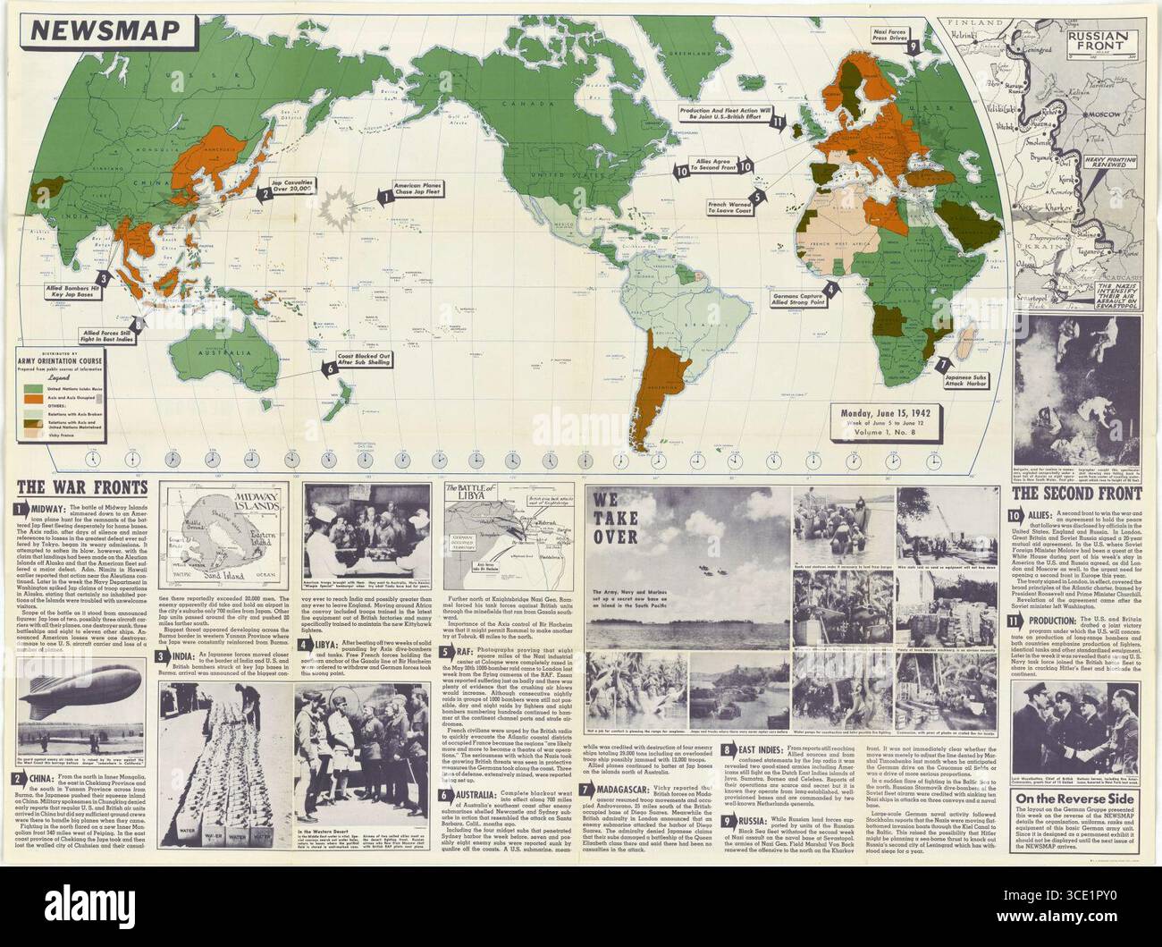 NEWSMAP Vol 1 No 8 6-15-1942 WW2 WAR FRONTS Midway China India 