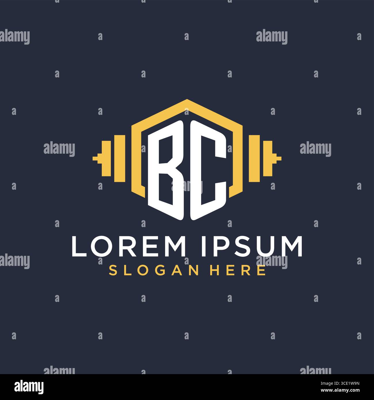 Initial BC logo design for fitness center with creative dumbbell geometric style vector graphic Stock Vector