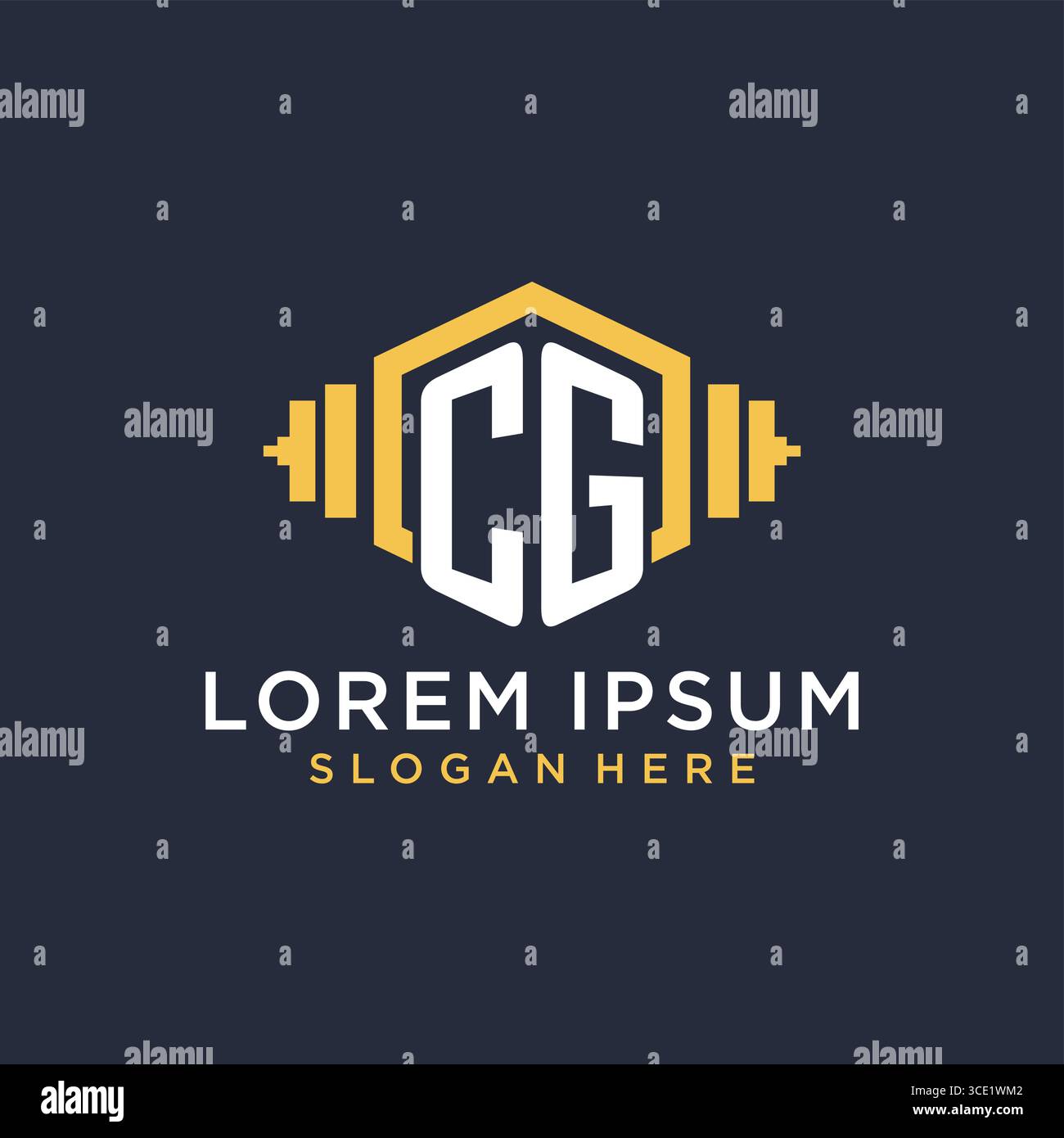 Initial CG logo design for fitness center with creative dumbbell geometric style vector graphic Stock Vector