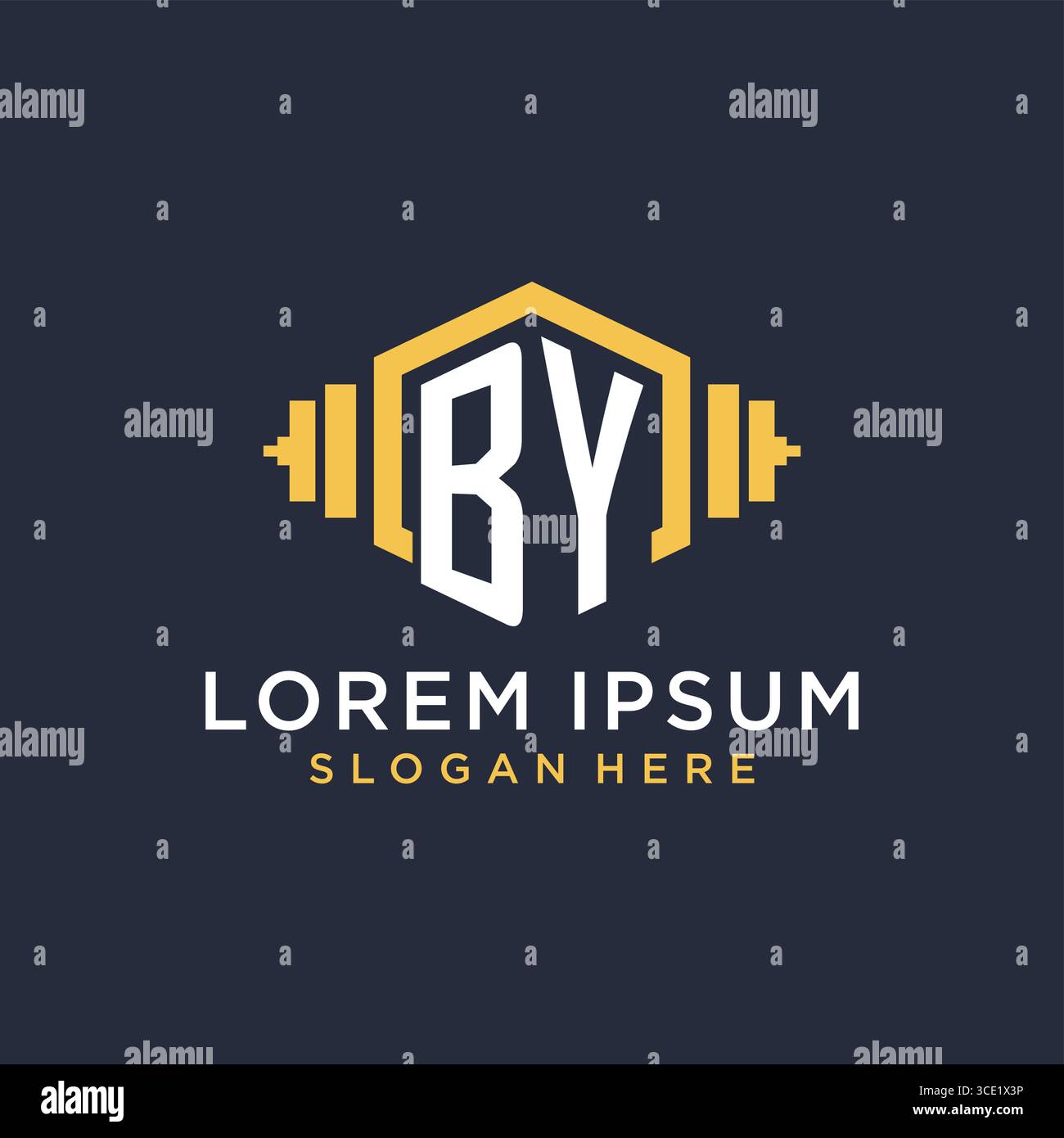 Initial BY logo design for fitness center with creative dumbbell geometric style vector graphic Stock Vector