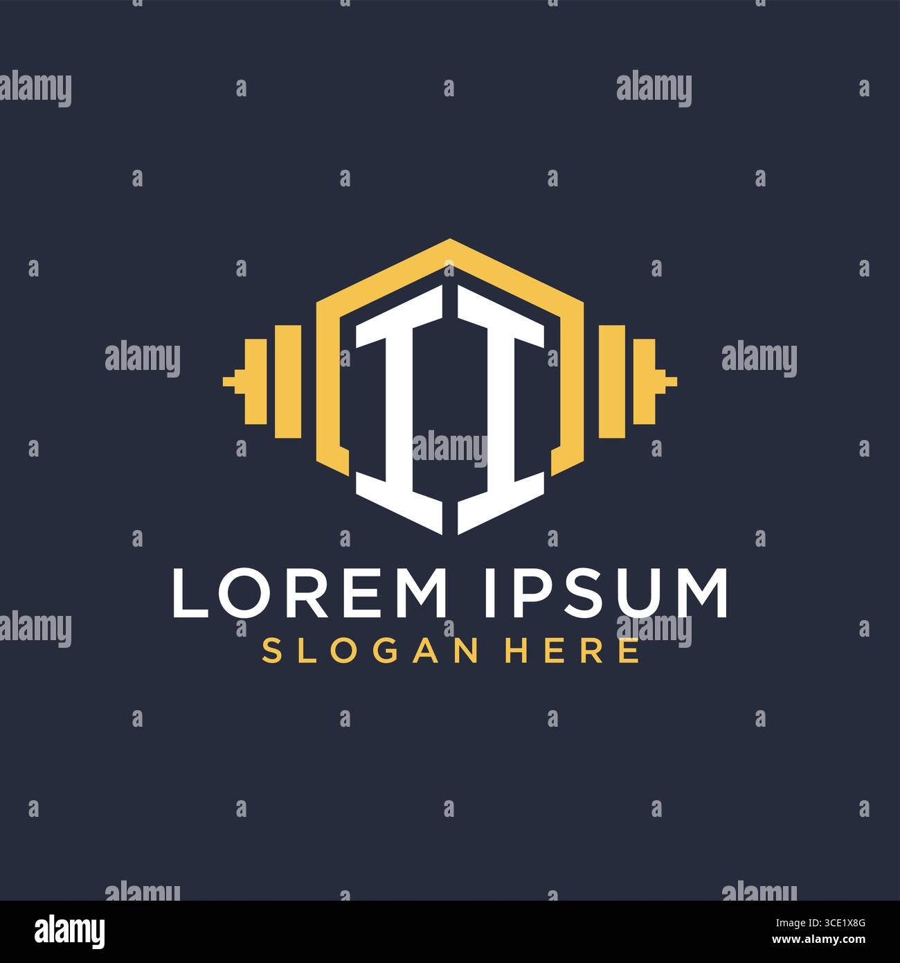 Initial II logo design for fitness center with creative dumbbell geometric style vector graphic Stock Vector