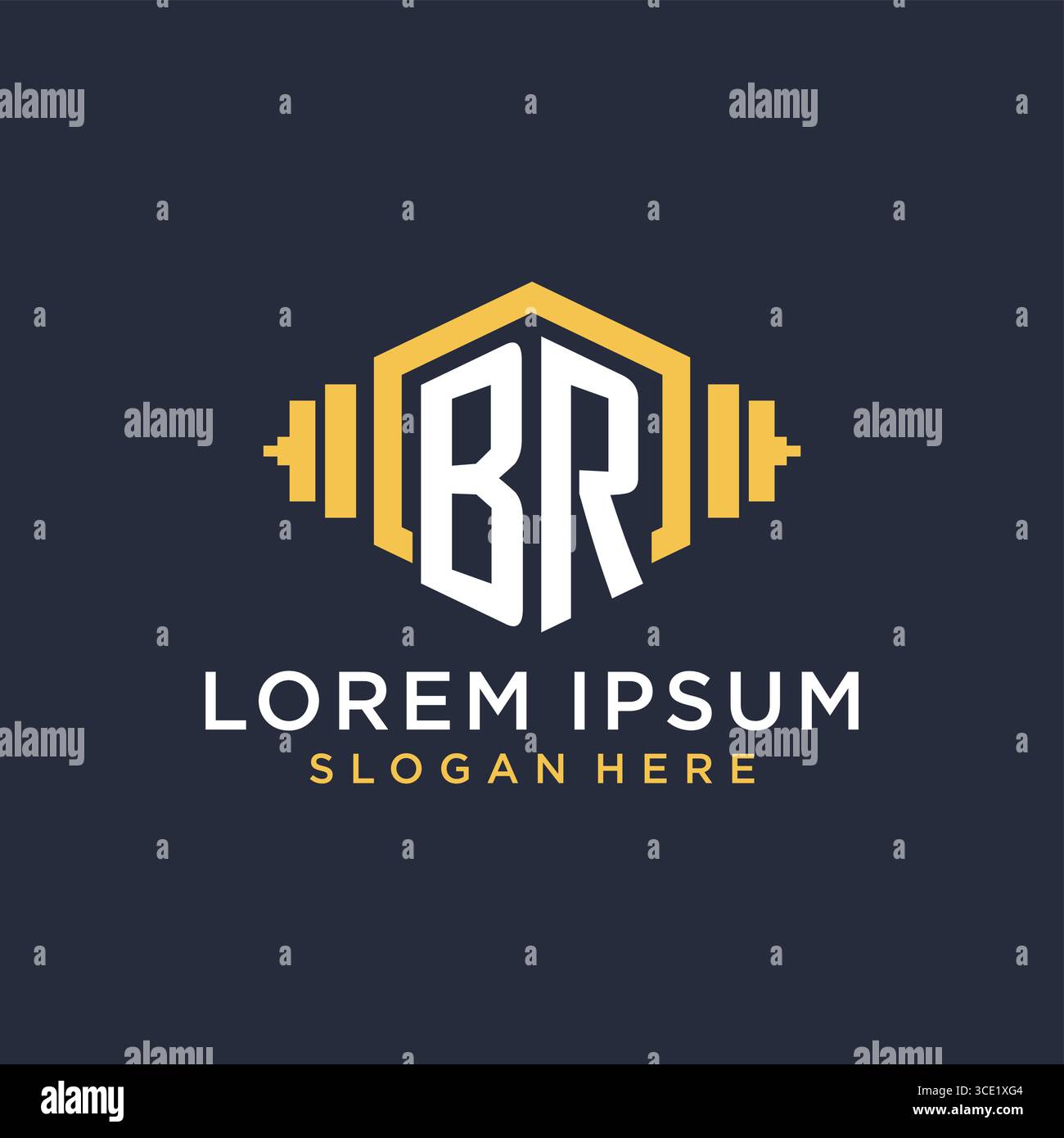 Initial BR logo design for fitness center with creative dumbbell geometric style vector graphic Stock Vector