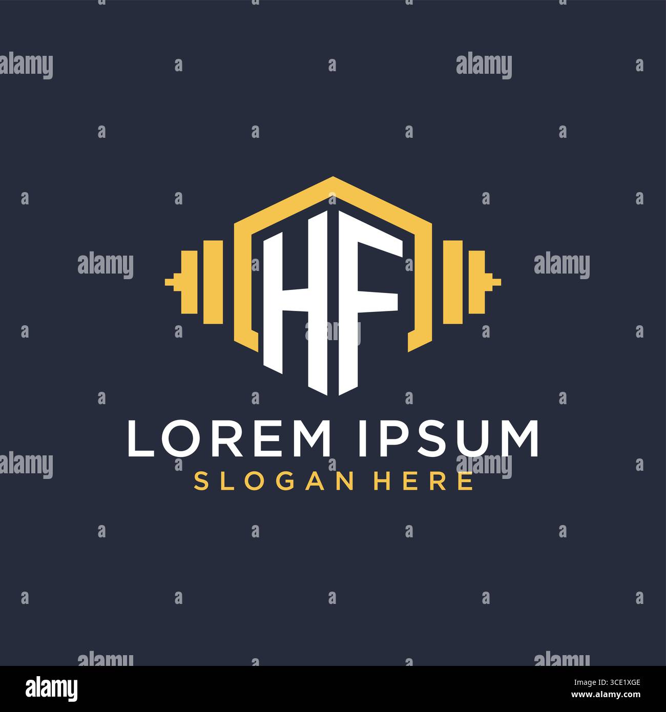 Initial HF logo design for fitness center with creative dumbbell geometric style vector graphic Stock Vector