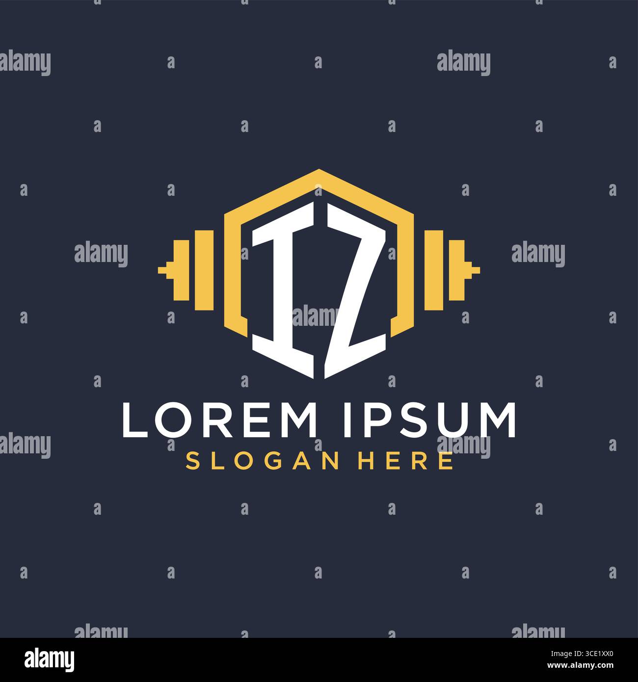 Initial IZ logo design for fitness center with creative dumbbell geometric style vector graphic Stock Vector