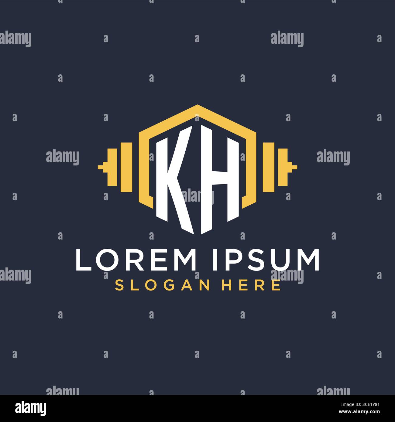 Initial KH logo design for fitness center with creative dumbbell geometric style vector graphic Stock Vector