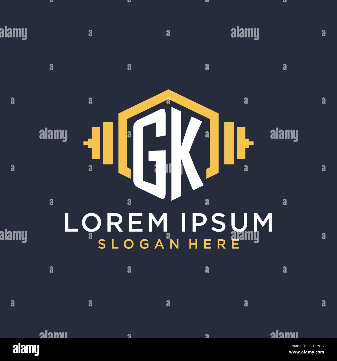 Initial GK logo design for fitness center with creative dumbbell geometric style vector graphic Stock Vector