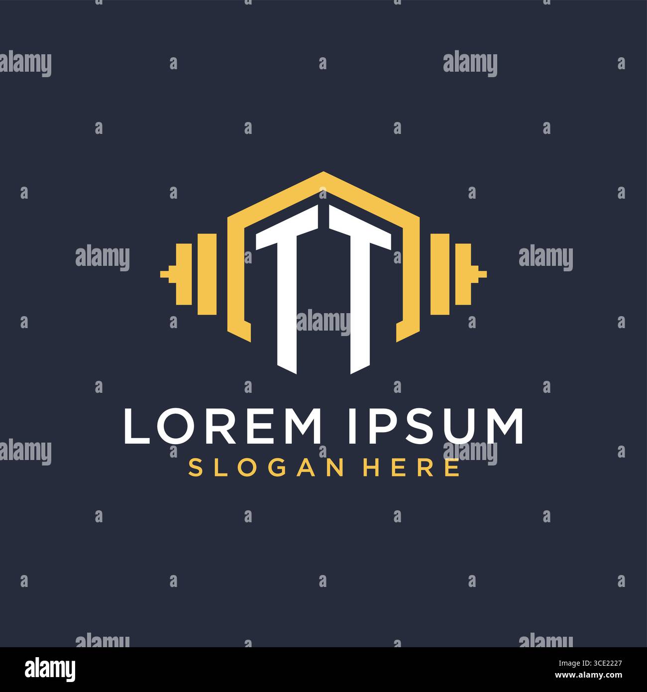 Initial TT logo design for fitness center with creative dumbbell geometric style vector graphic Stock Vector
