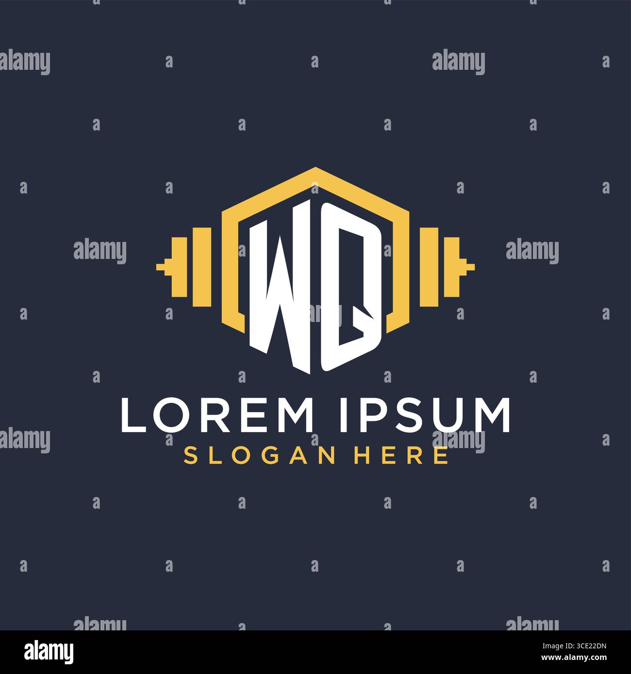Initial WQ logo design for fitness center with creative dumbbell geometric style vector graphic Stock Vector