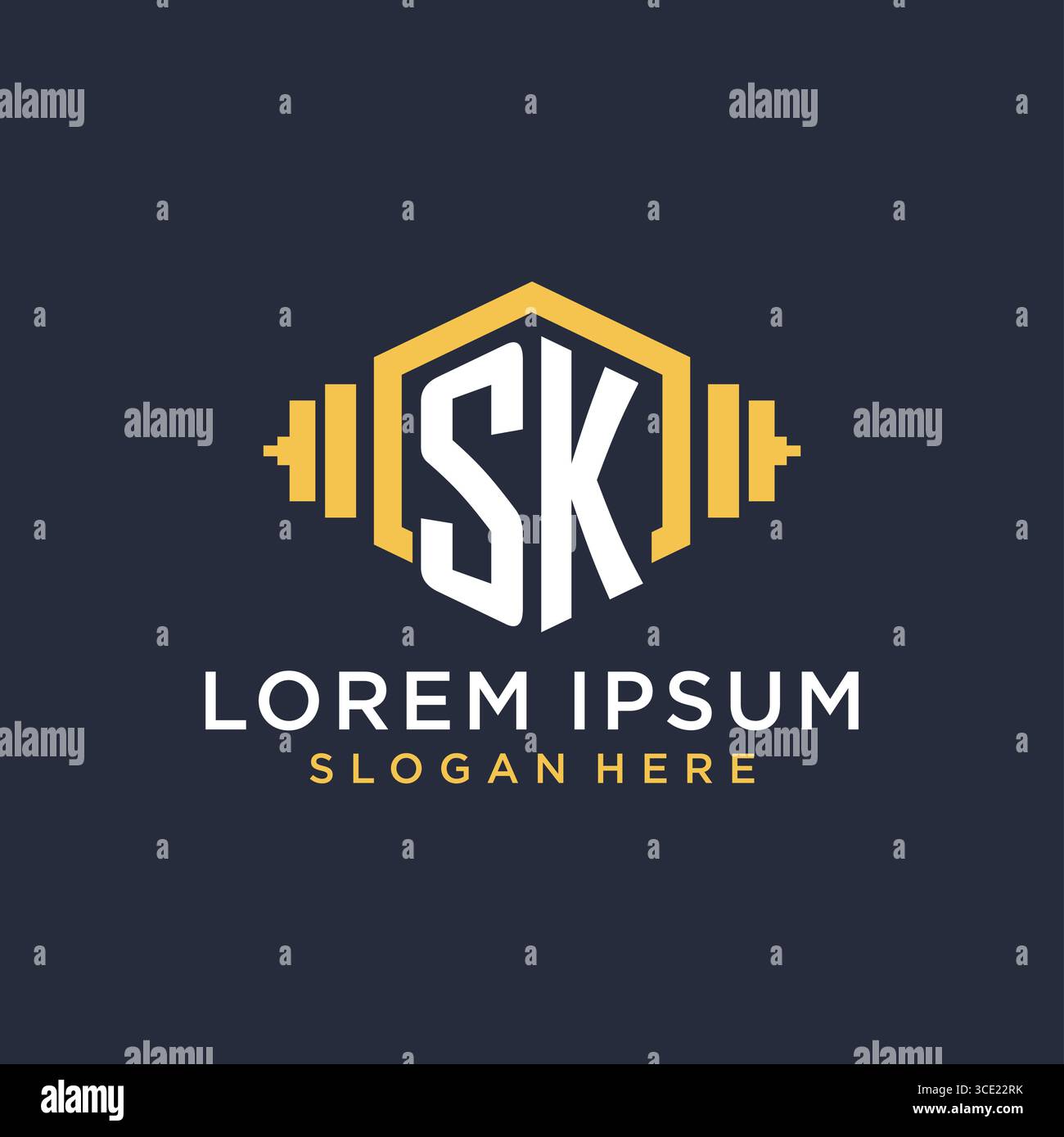 Initial SK logo design for fitness center with creative dumbbell geometric style vector graphic Stock Vector