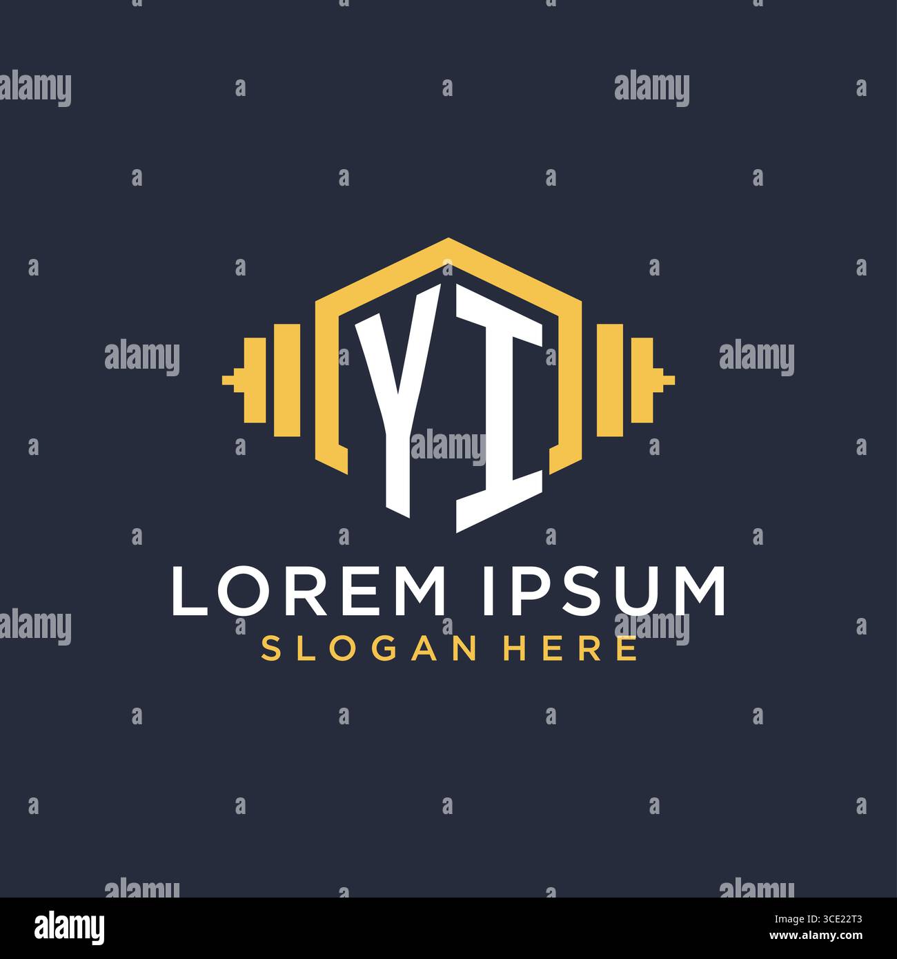 Initial YI logo design for fitness center with creative dumbbell geometric style vector graphic Stock Vector