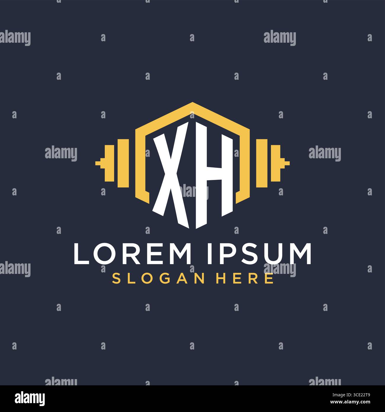 Initial XH logo design for fitness center with creative dumbbell geometric style vector graphic Stock Vector