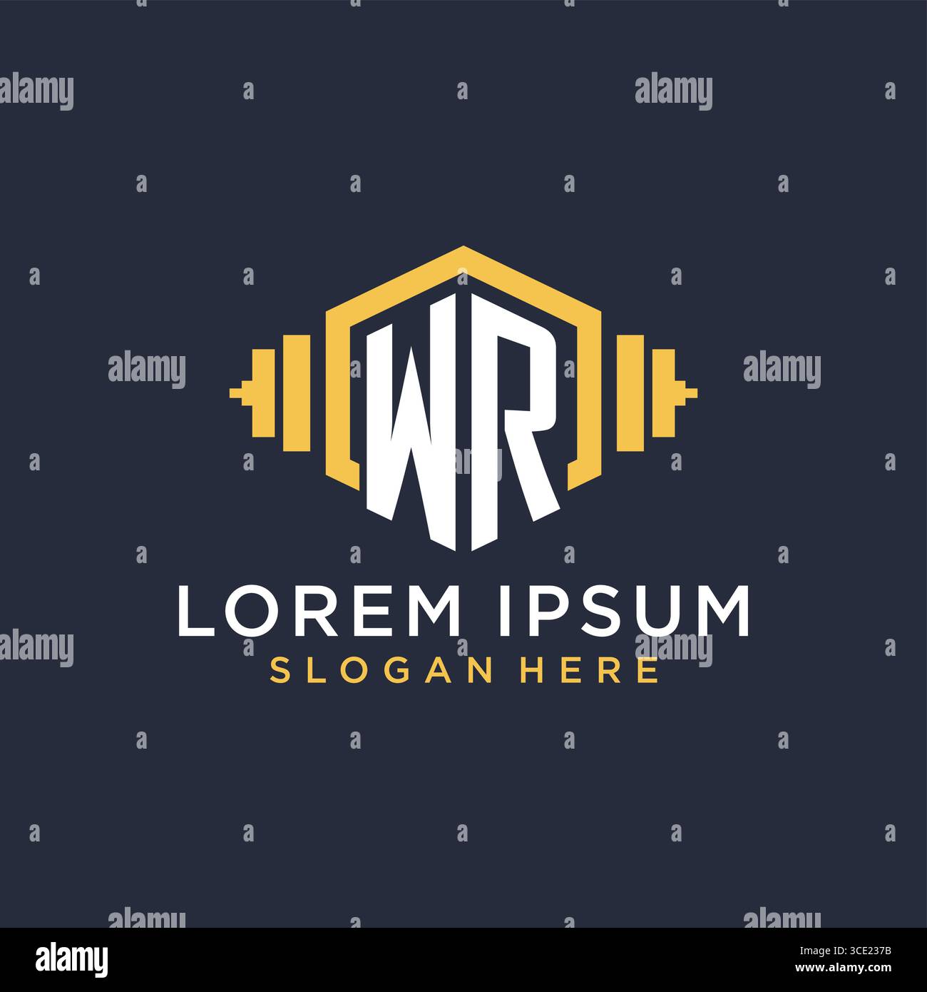 Initial WR logo design for fitness center with creative dumbbell geometric style vector graphic Stock Vector