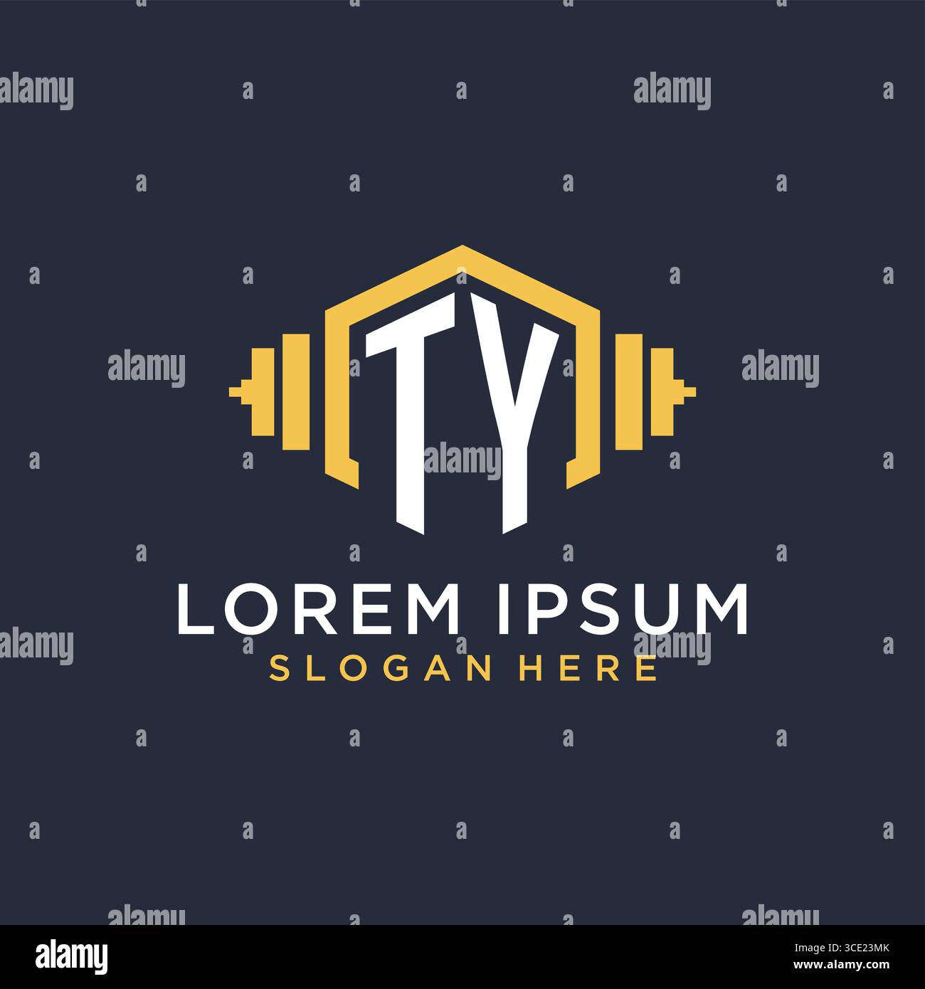 Initial TY logo design for fitness center with creative dumbbell geometric style vector graphic Stock Vector