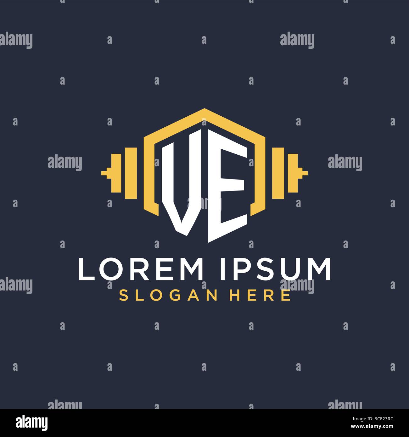 Initial VE logo design for fitness center with creative dumbbell geometric style vector graphic Stock Vector