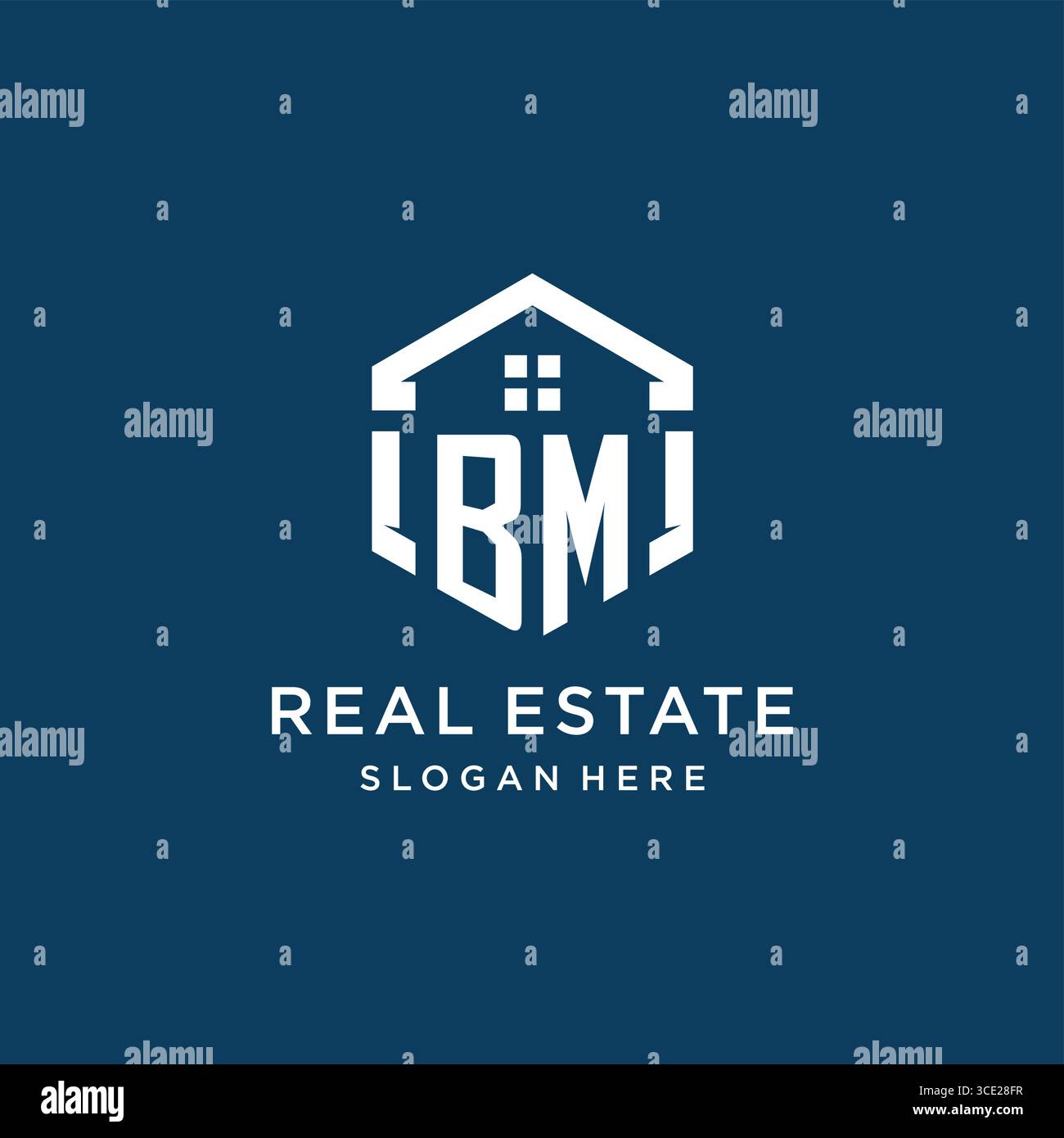 Letter BM logo for real estate with hexagon style vector graphic Stock Vector