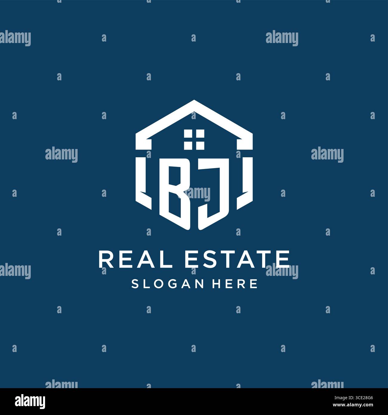 Letter BJ logo for real estate with hexagon style vector graphic Stock Vector