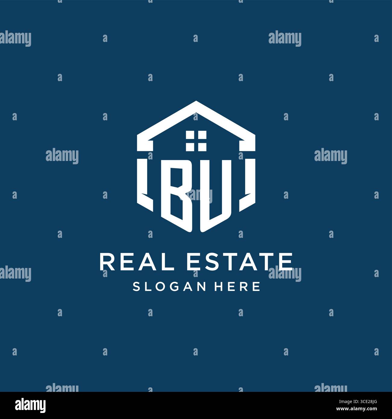 Letter BU logo for real estate with hexagon style vector graphic Stock Vector