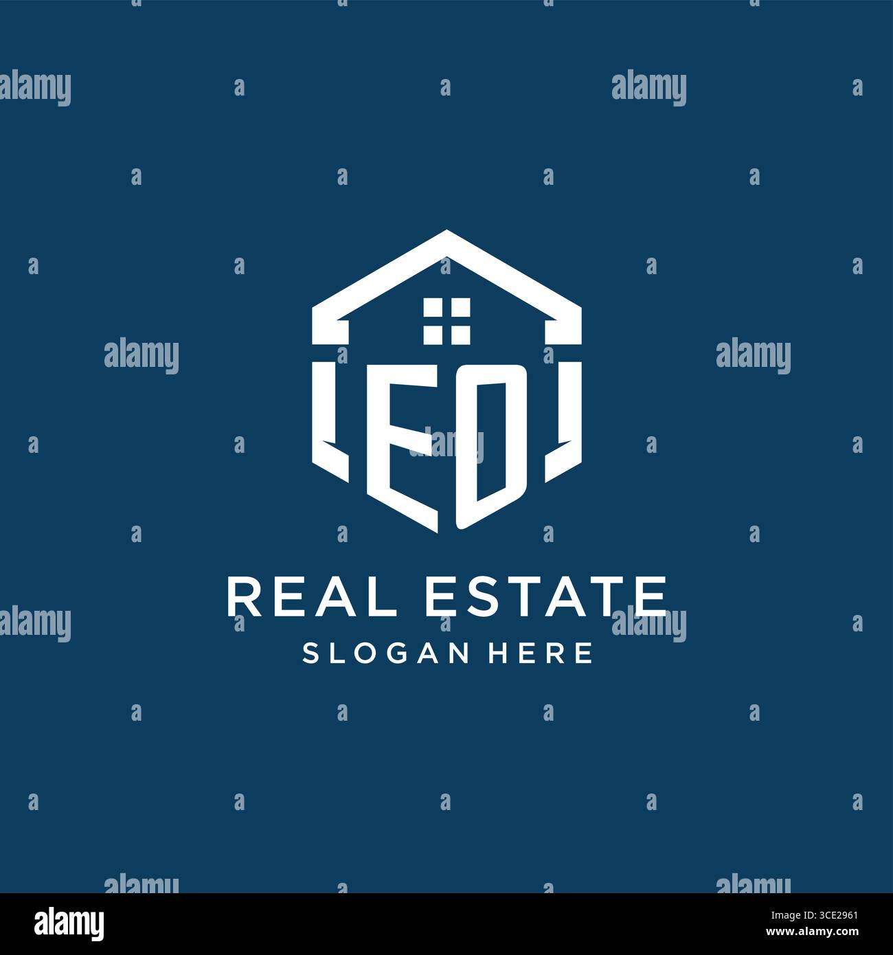 Letter EO logo for real estate with hexagon style vector graphic Stock Vector