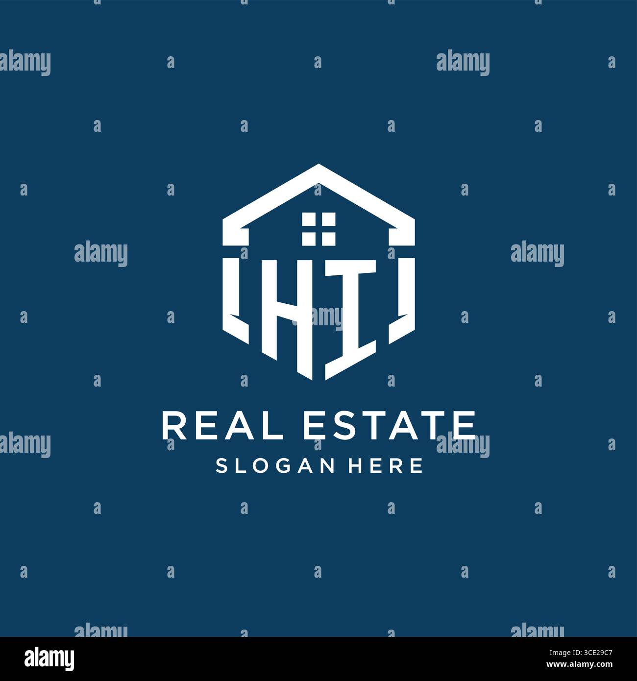 Letter HI logo for real estate with hexagon style vector graphic Stock Vector