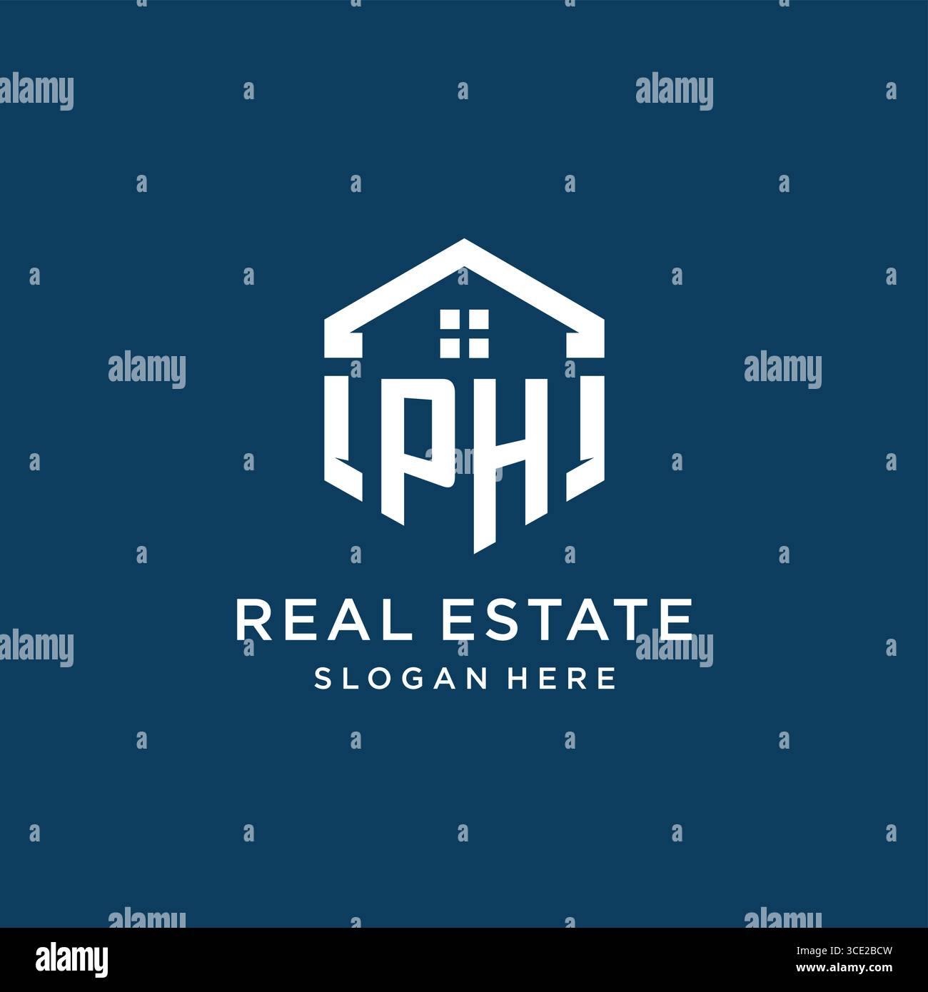 Letter PH logo for real estate with hexagon style vector graphic Stock Vector