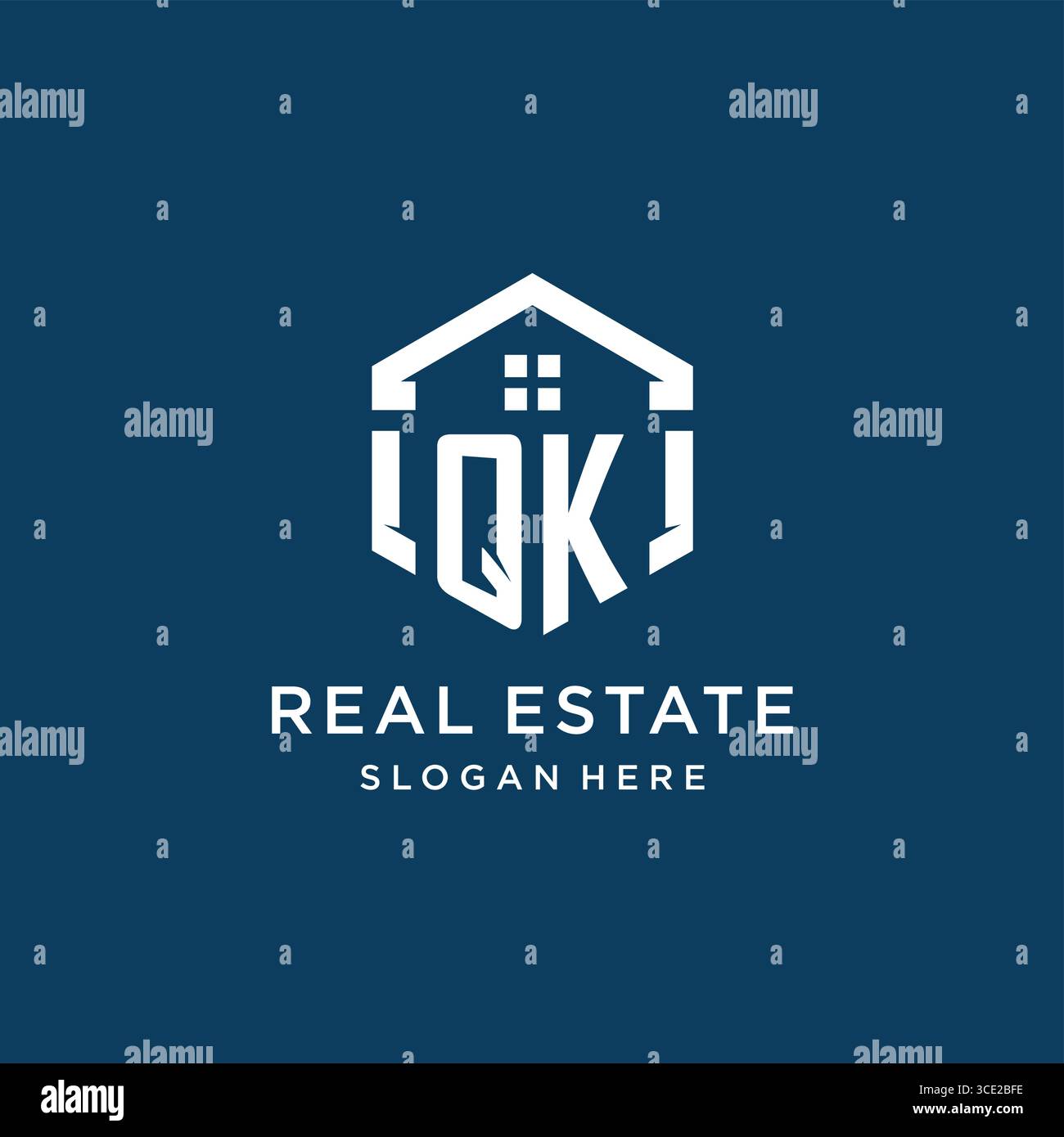 Letter QK logo for real estate with hexagon style vector graphic Stock Vector