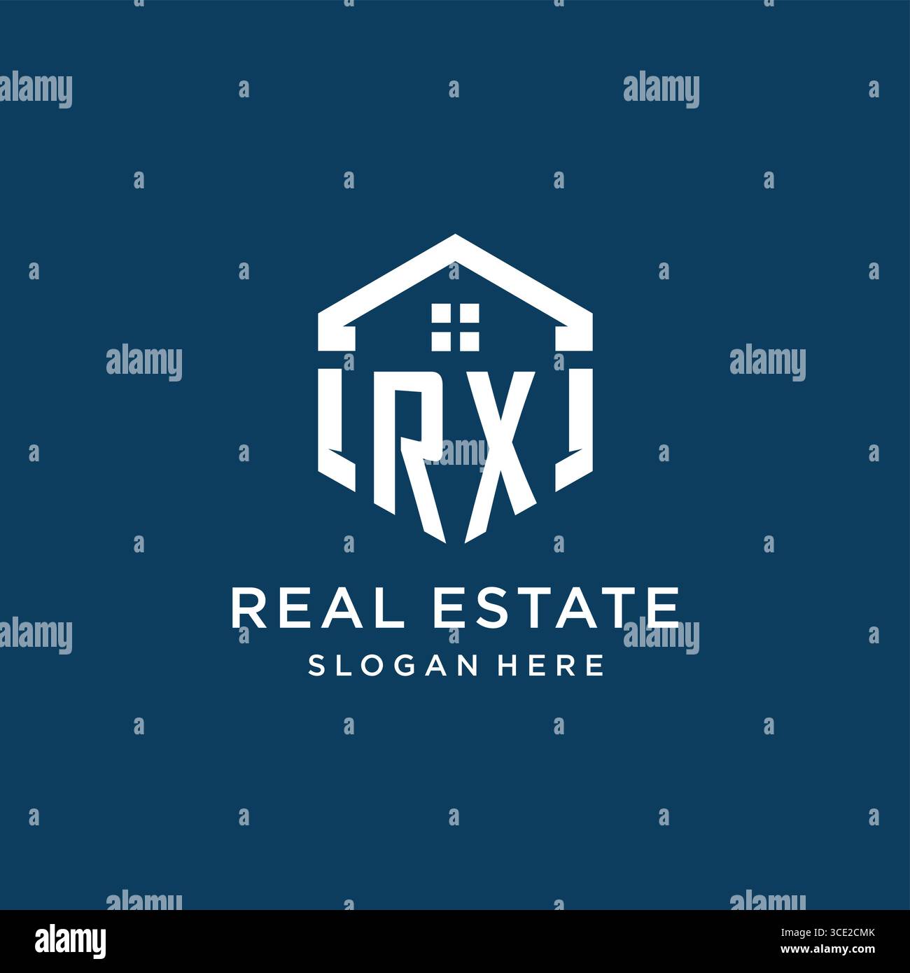 Letter RX logo for real estate with hexagon style vector graphic Stock Vector
