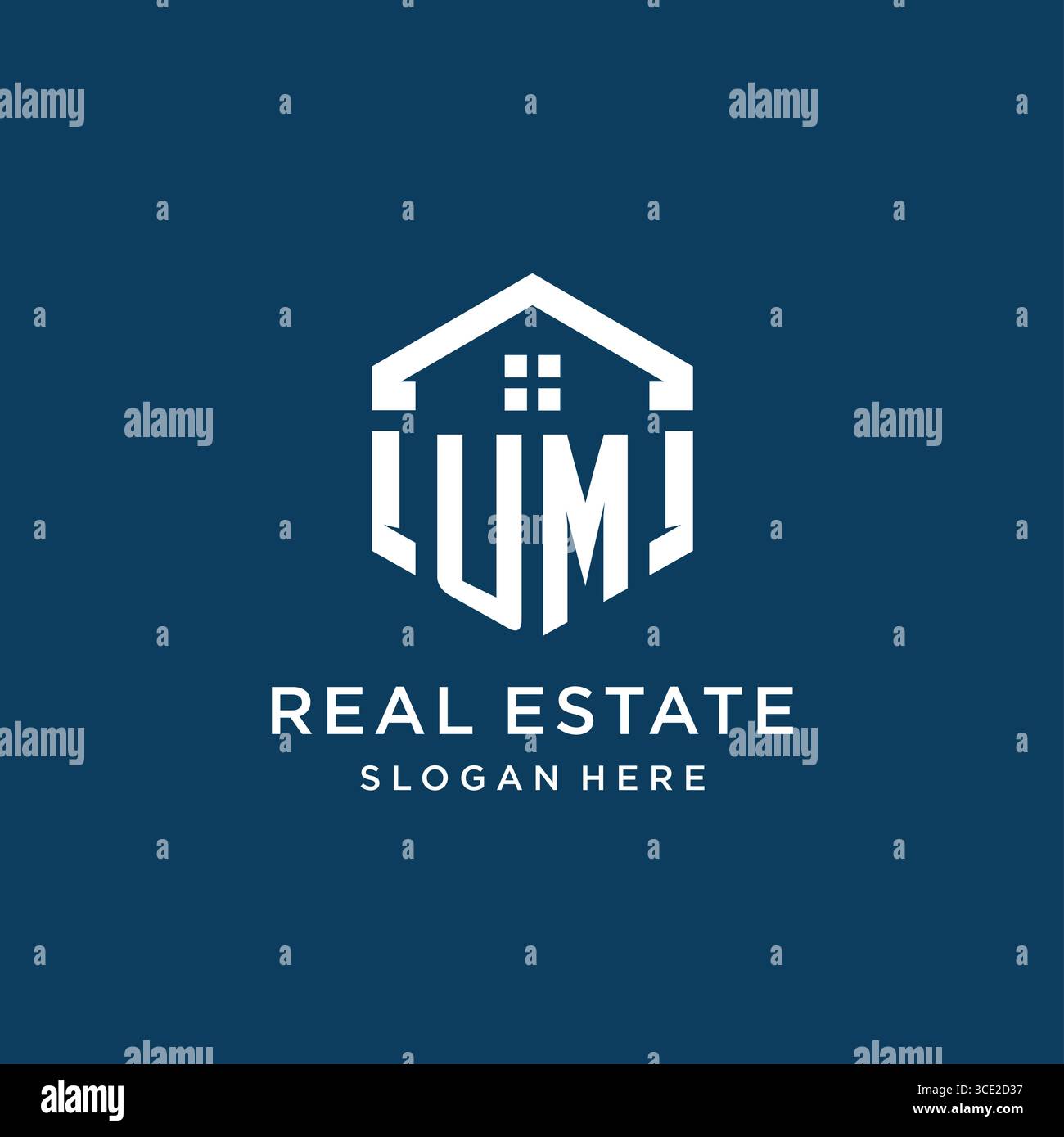 Letter UM logo for real estate with hexagon style vector graphic Stock Vector