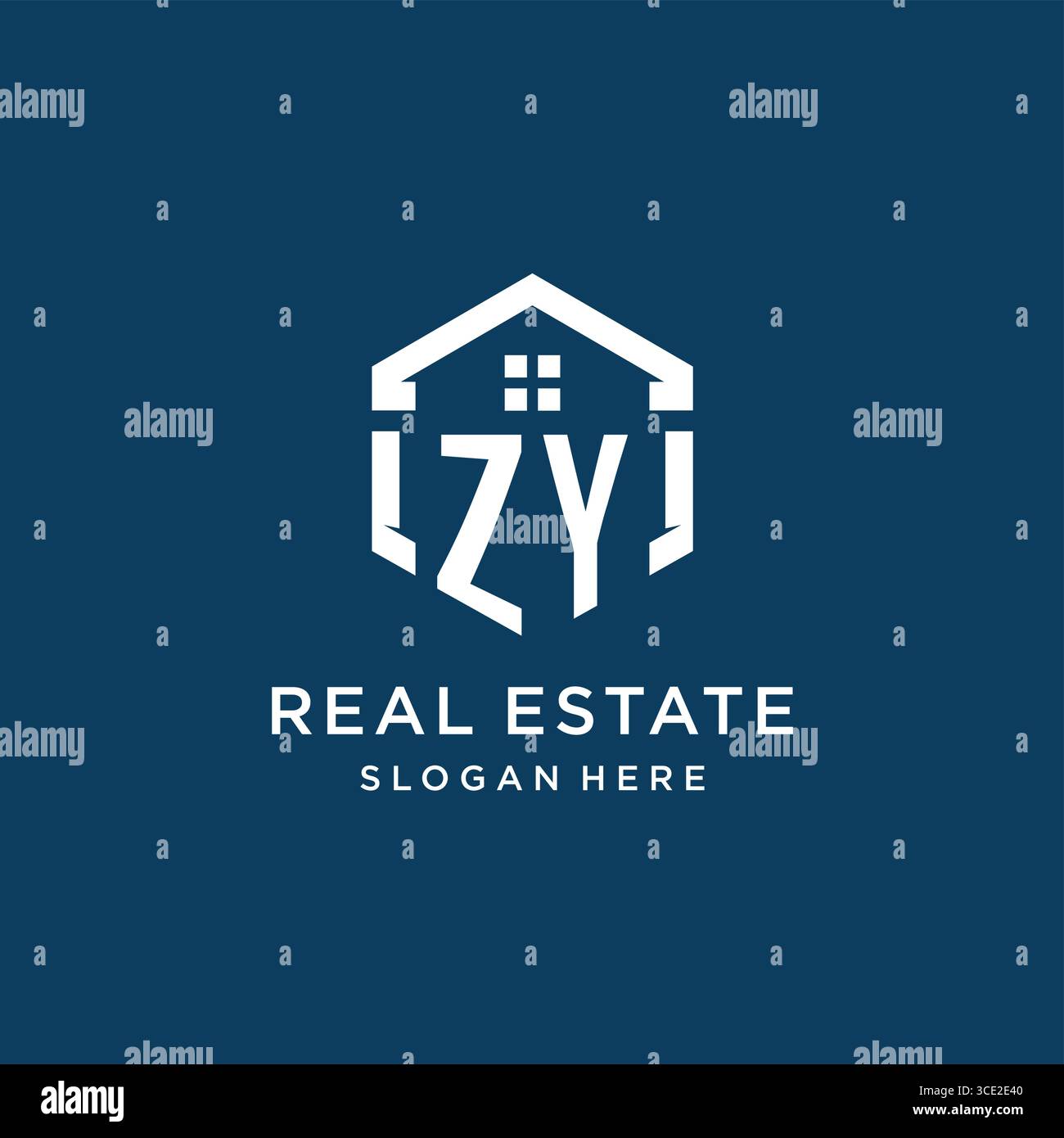 Letter ZY logo for real estate with hexagon style vector graphic Stock Vector