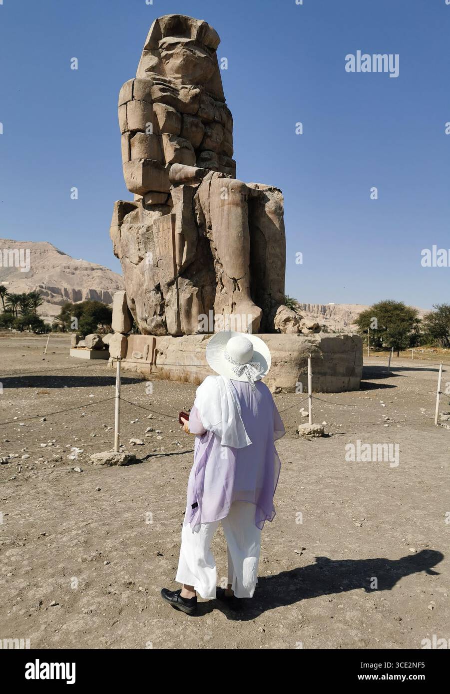 Tourists admire the towering Colossi of Memnon near Luxor, Egypt—iconic 18th Dynasty statues and ancient wonders of the Theban necropolis. - Smartphone Captured Stock Image