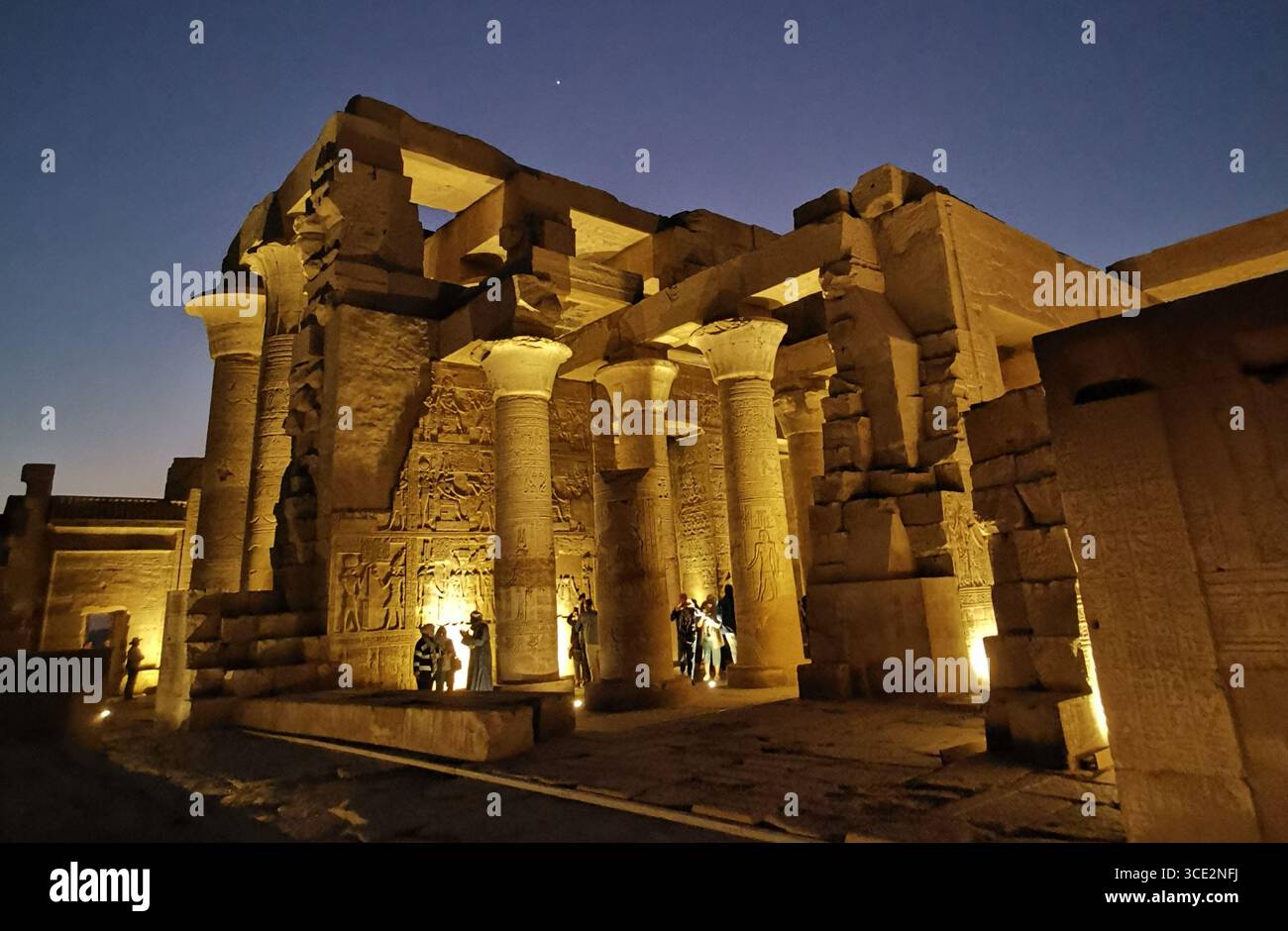 Kom Ombo Temple complex, dedicated to Sobek and Horus, on the banks of the Nile north of Aswan at sunset. - Smartphone Captured Stock Image