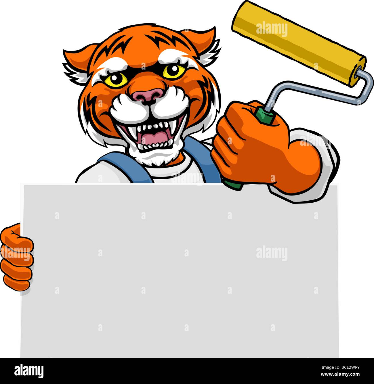Rhino Painter Decorator Paint Roller Mascot Man Stock Vector